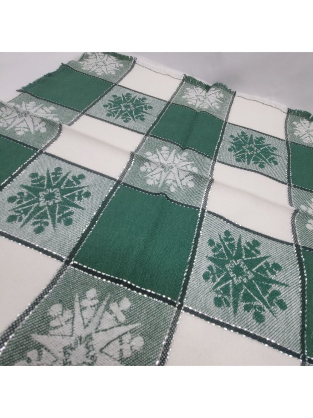 Vtg Green Checker Snowflake Cloth Napkins Set Of Six 15"x14" Woven Fabric Winter - Picture 8 of 9